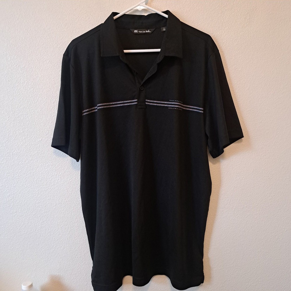 TravisMathew Mens XL Black Short Sleeve Chest Stripe Golf Polo Shirt
